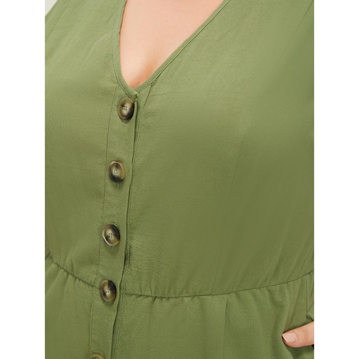 Plus Size Sage Plain Pocket Button Through Tank Jumpsuit Women Office Sleeveless V-neck Work Loose Jumpsuits BloomChic 26/4X Product Image