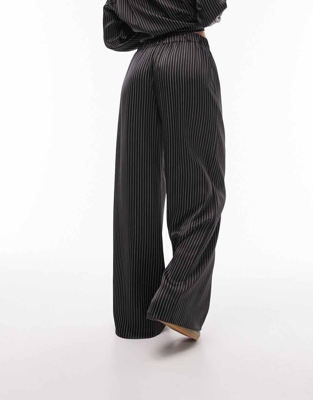 Topshop pin stripe printed satin wide leg pants Product Image