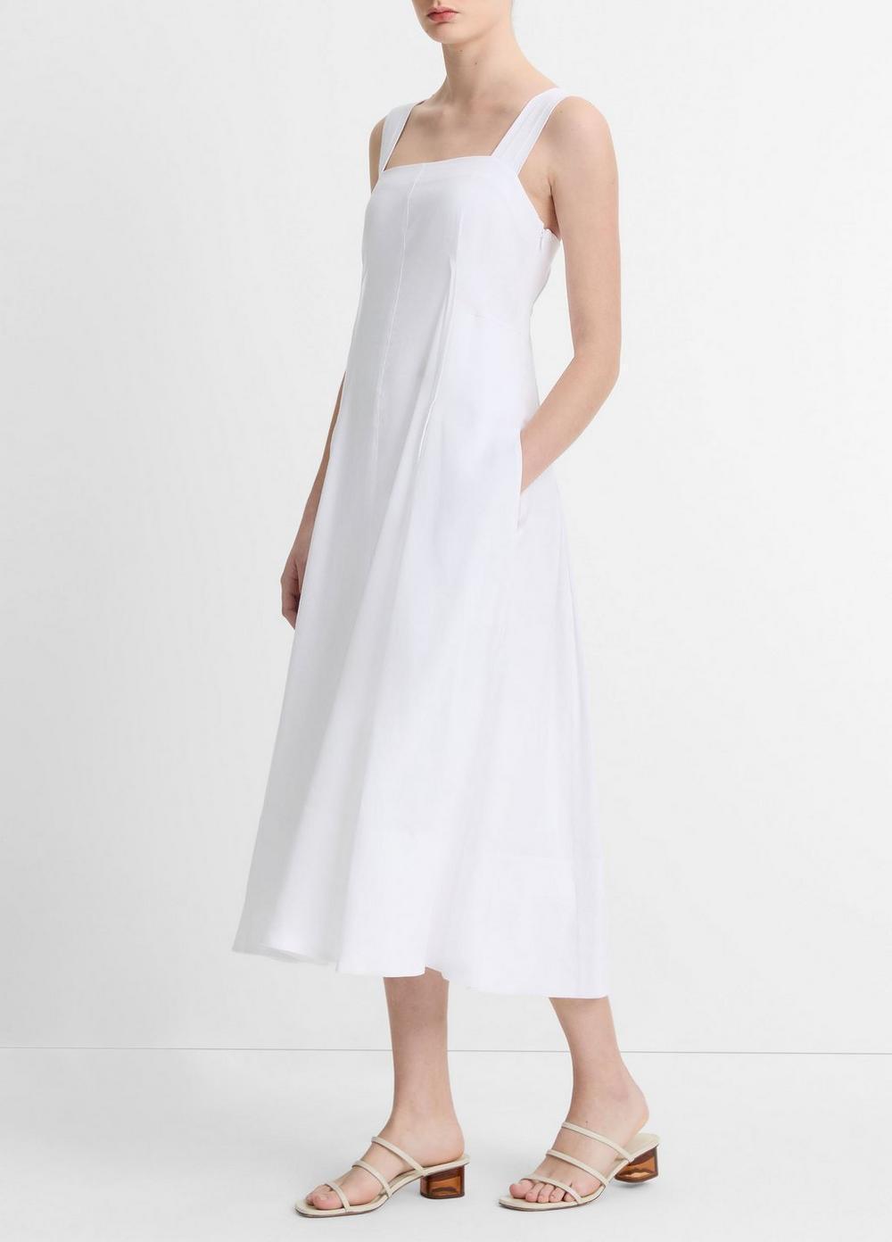 Womens Linen-Blend Square Neck Tank Midi-Dress Product Image