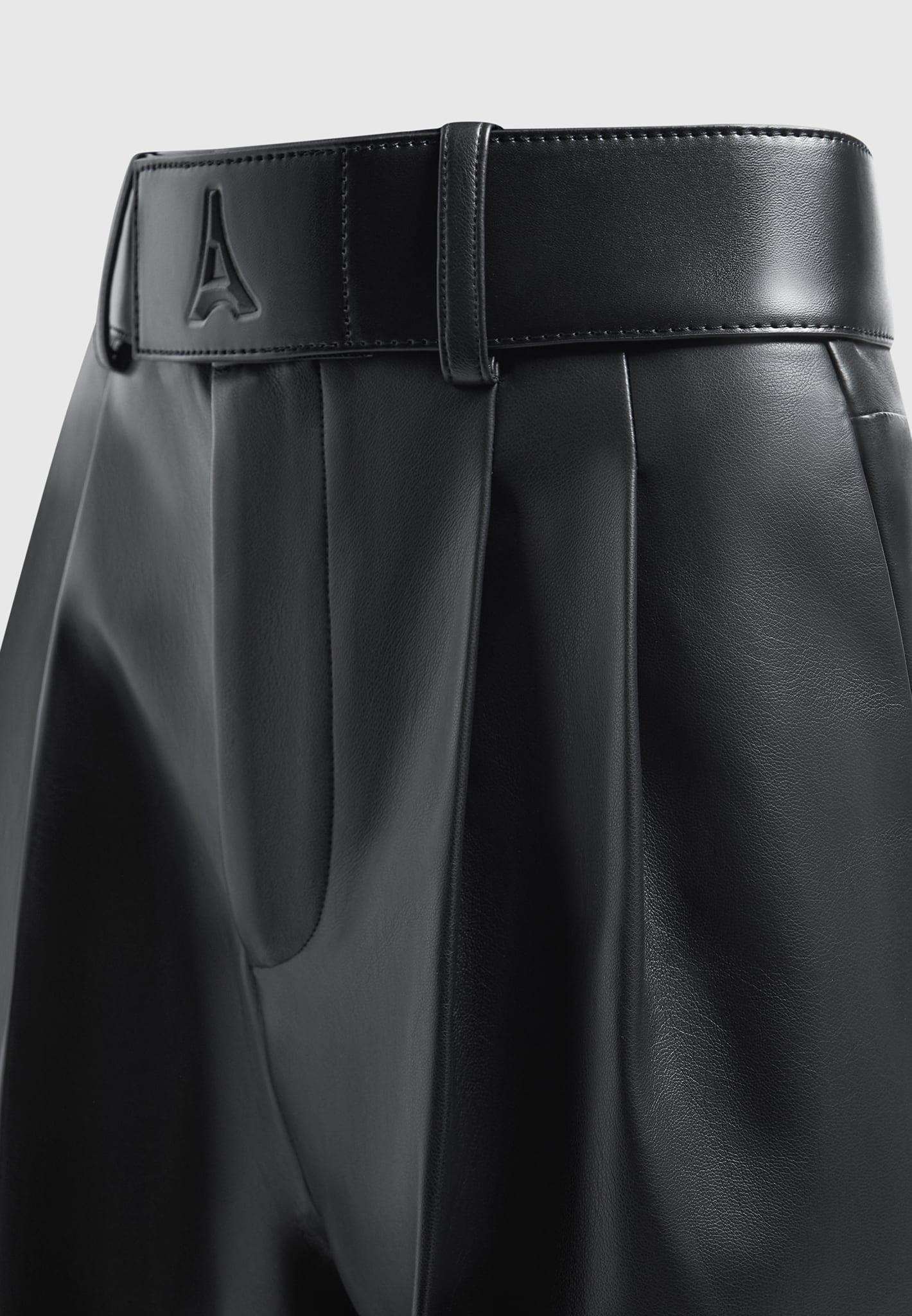 Leather Pleated Trousers with Eiffel Belt - Black Female Product Image