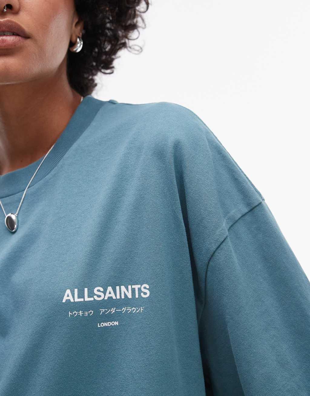 AllSaints Underground oversized t-shirt in teal exclusive to ASOS Product Image