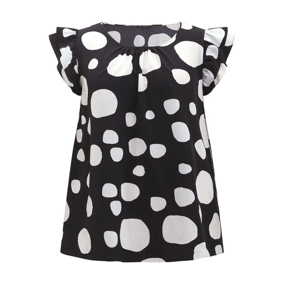 Plus Size Black Polka Dot Flutter Cap Sleeve Tiered Blouse Women Elegant Cap Sleeve Round Neck Dailywear Blouses BloomChic 22-24/3X Product Image