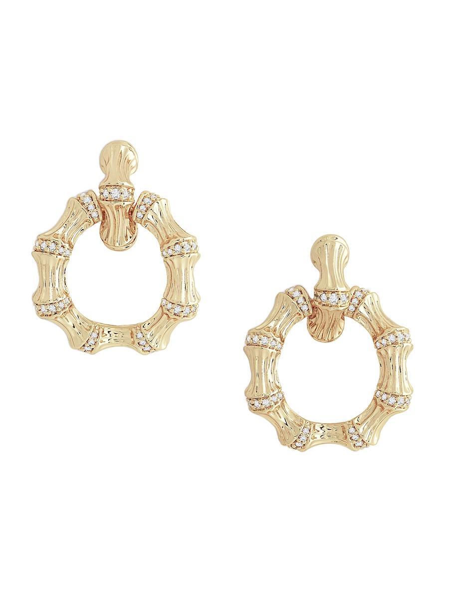 Cubic Zirconia Bamboo Double Hoop Earrings Product Image