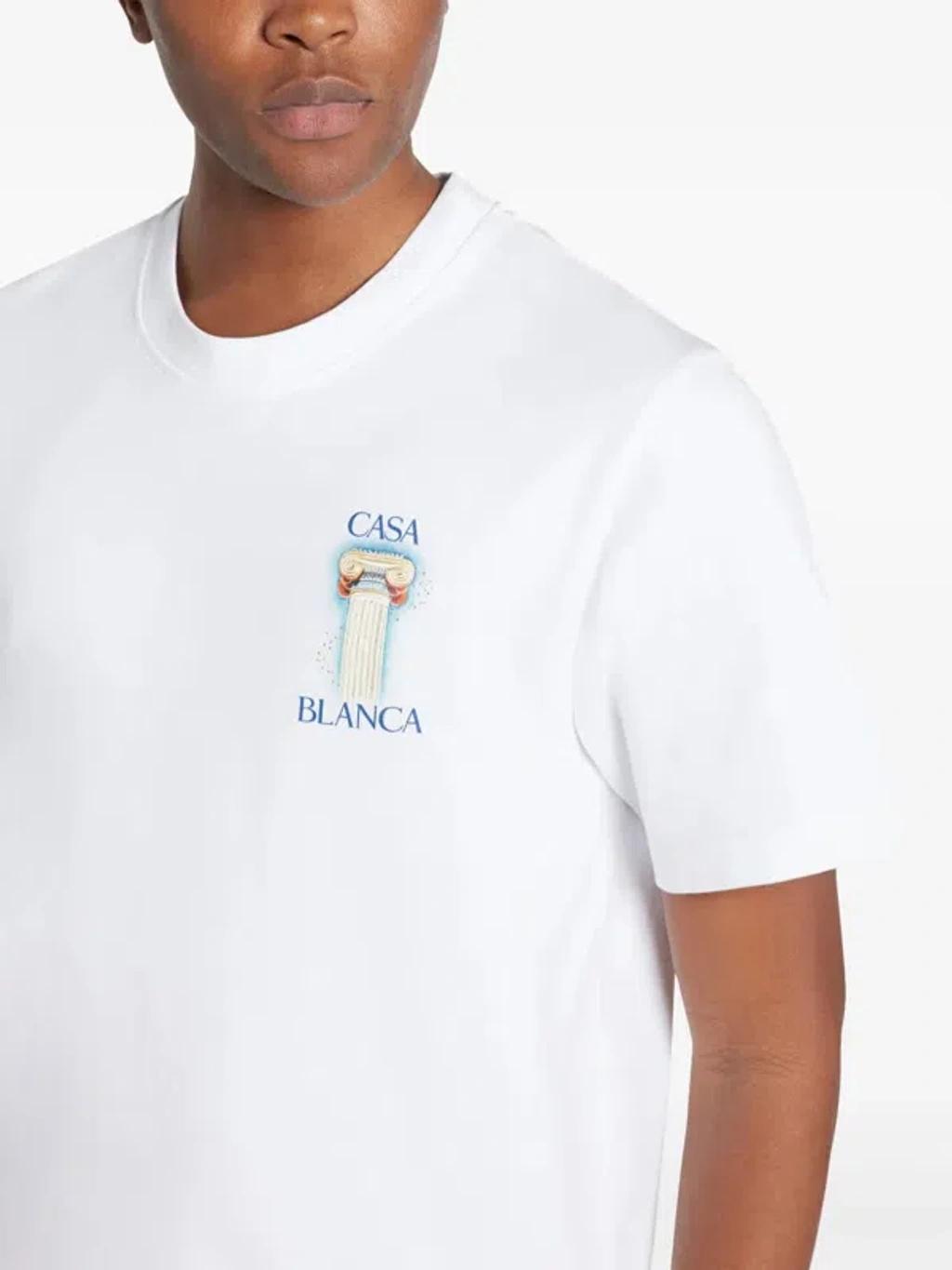 CASABLANCA White Crewneck T-shirt With Logo Detail On The Front And Maxi Logo Print On The Rear Product Image