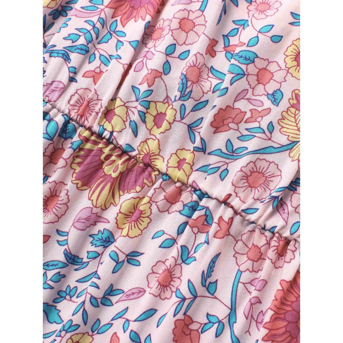 Plus Size Floral Elastic Waist Patchwork Cami Dress MistyRose Women Resort Belted Non Sleeveless Curvy Midi Dress BloomChic 22-24/3X Product Image