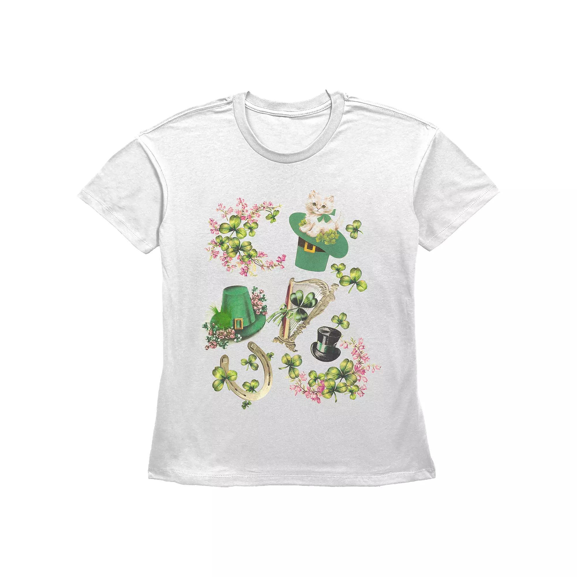 Women's Lucky Collage Graphic Tee, Girl's, Size: Medium, White Product Image