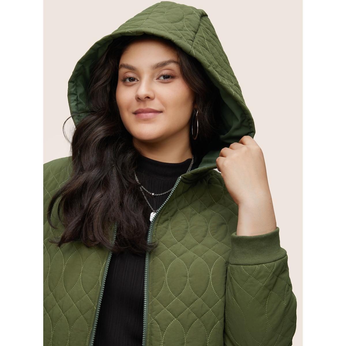 Plus Size Solid Pocket Texture Lined Quilted Jacket Women ArmyGreen Elastic cuffs Pocket Dailywear Jackets BloomChic 14-16/1X Product Image