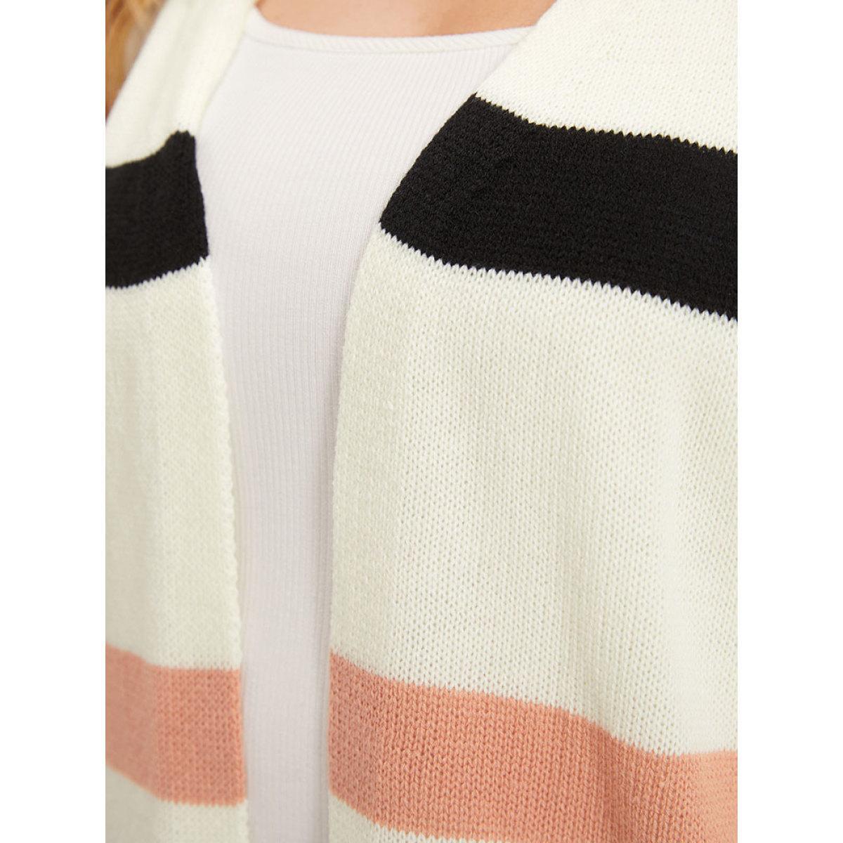 Plus Size Colorblock Contrast Elastic Cuffs Open Front Cardigan Multicolor Women Casual Loose Long Sleeve Dailywear Cardigans BloomChic 18-20/2X Product Image
