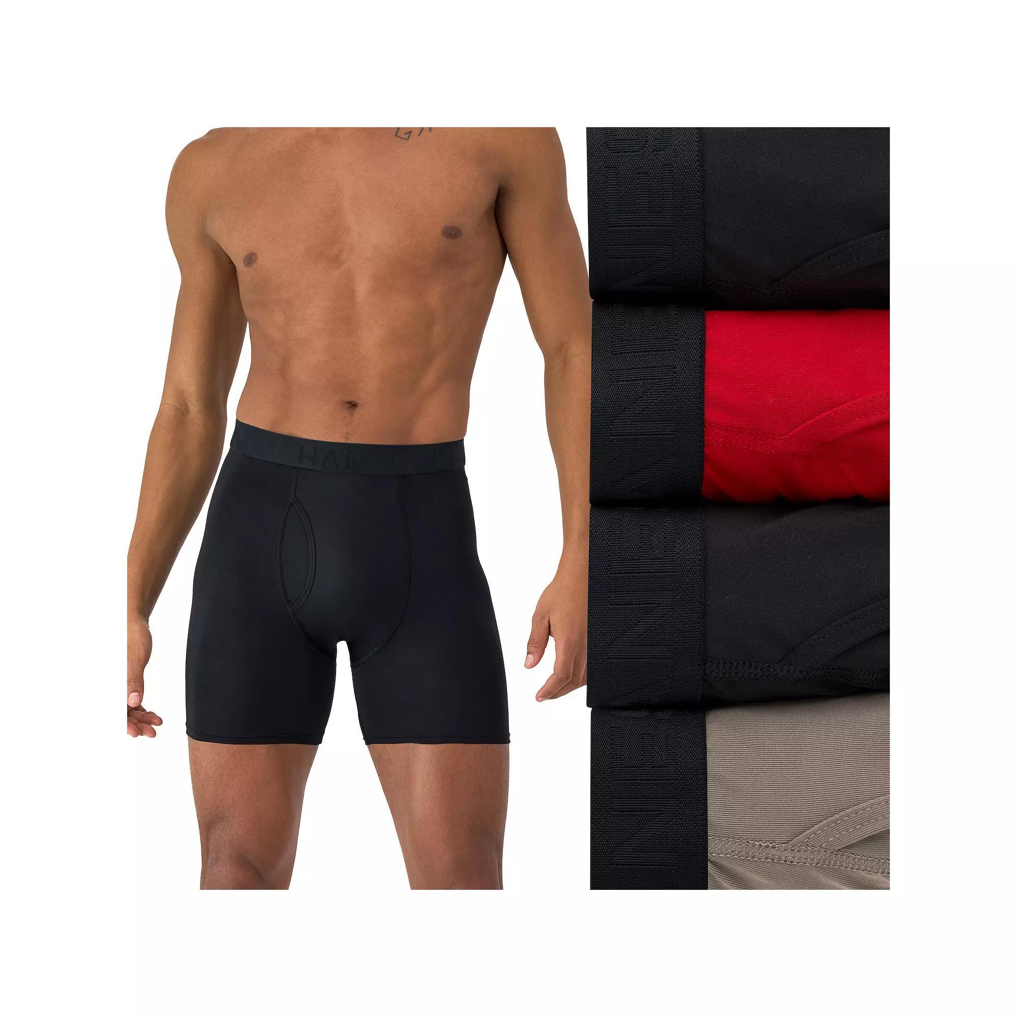 Hanes Ultimate 4-Pack Comfort Sport Men's Performance Stretch Boxer Brief Underwear, Size: XL, Black Red Product Image