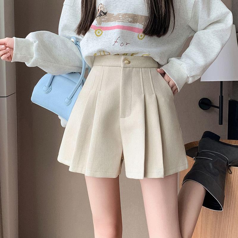 High Waist Plain Wide Leg Shorts Product Image