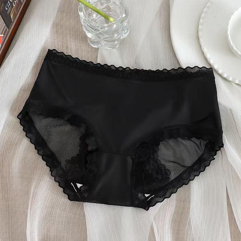 Plain Lace Trim Bikini Panties Product Image