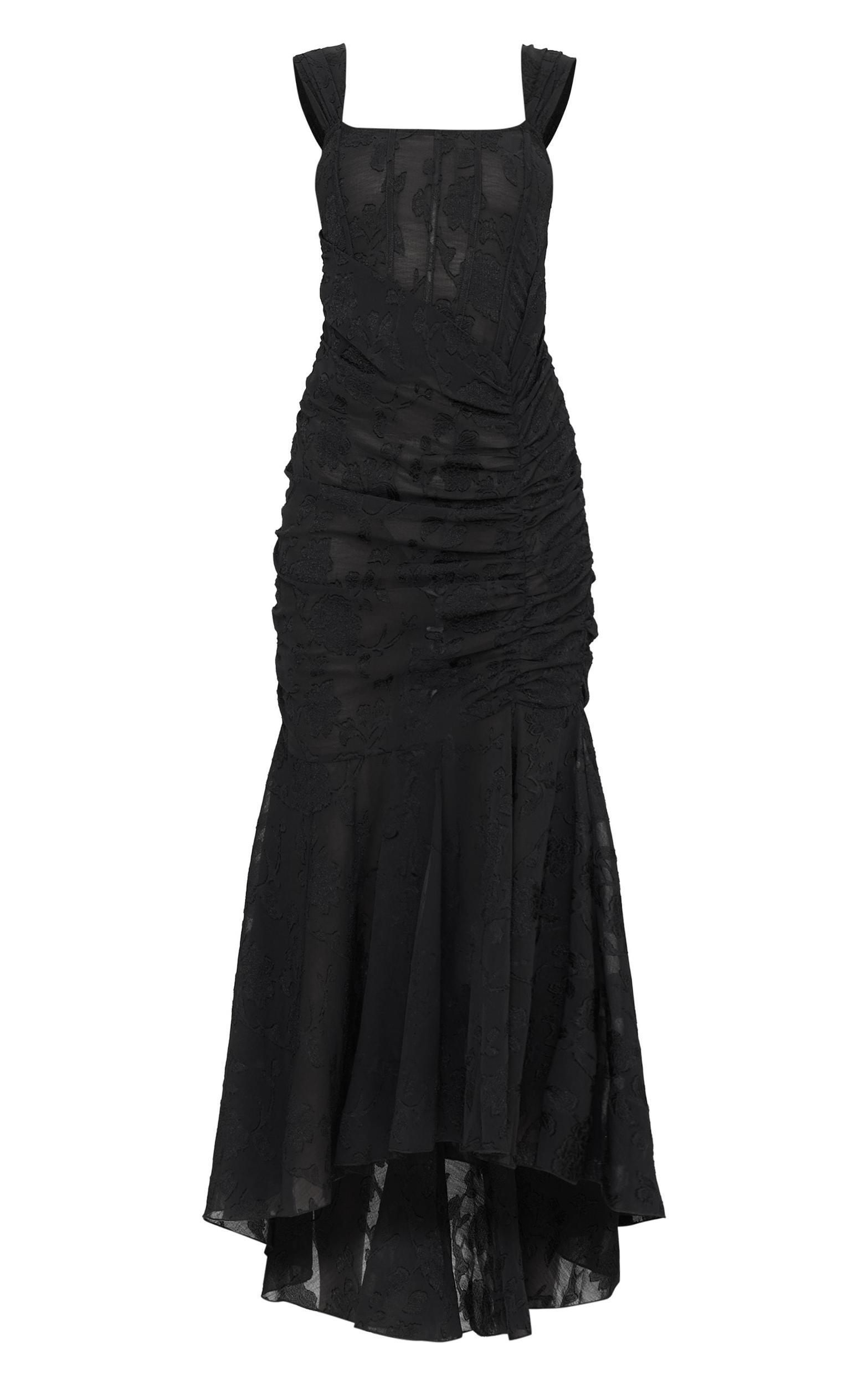 Black Burnout Side Ruched Midi Dress Product Image