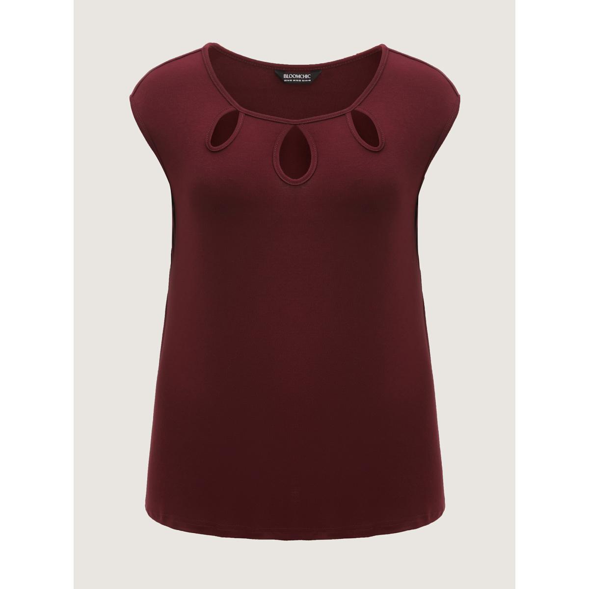Plus Size Supersoft Neck Cut-Out Tank Top Women Plum Cut-Out Asymmetrical Neck Everyday-Casual Tank Tops Camis BloomChic 18-20/2X Product Image