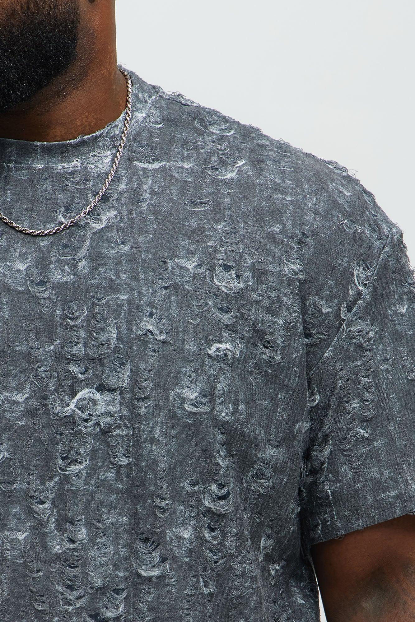 Distressed Relaxed Short Sleeve Tee Shirt - Charcoal Product Image