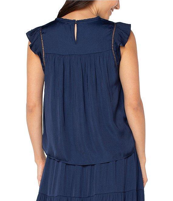 Liverpool Los Angeles Textured Sateen Crew Neck Cap Flutter Sleeve Top Product Image