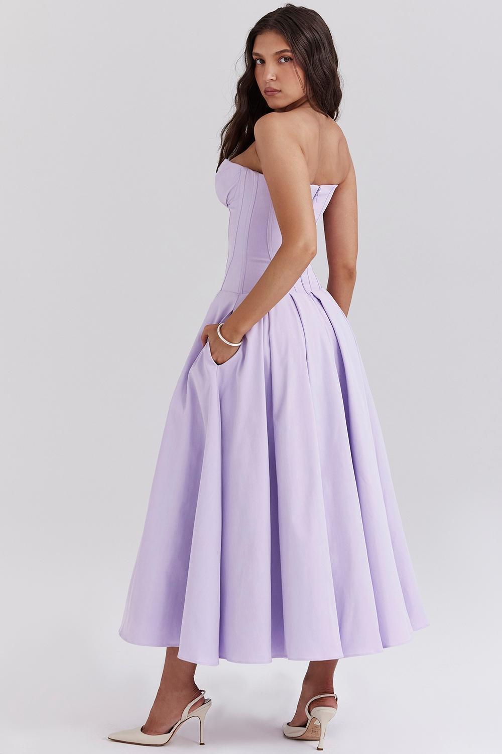 Lady Orchid Twill Strapless Tulle Midi Dress Product Image