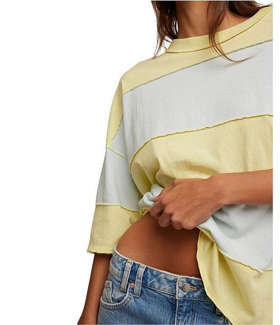 Free People Maddie Color Block Crew Neckline 3/4 Sleeve Oversized Tee Product Image
