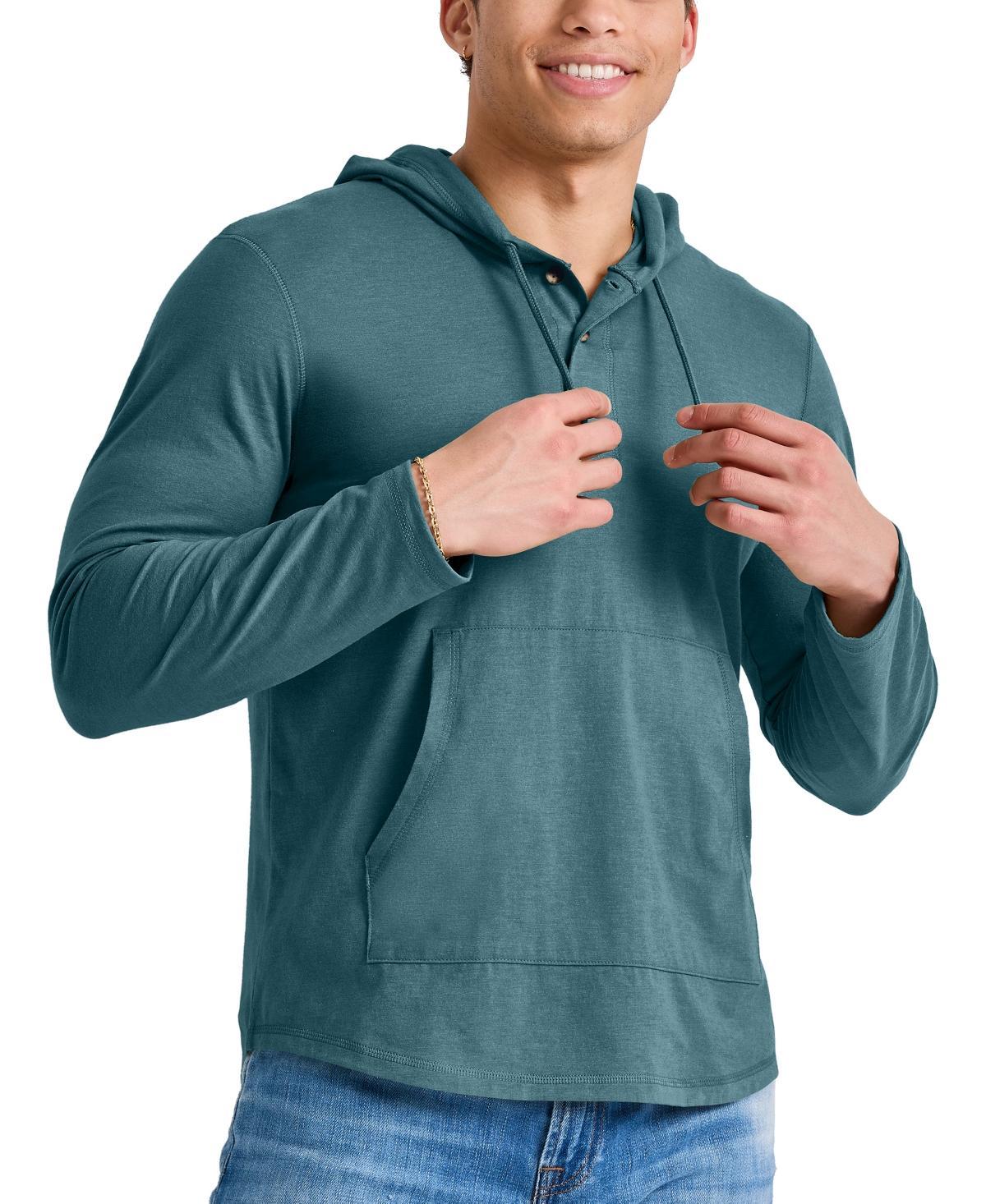 Men's Hanes® Originals Cotton Henley Hoodie, Size: Small, Red River Clay Product Image