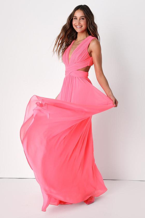 Vivid Imagination Neon Pink Cutout Maxi Dress Product Image