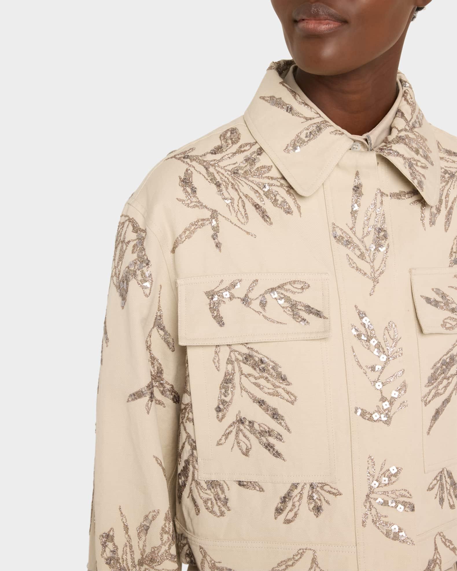 Herbarium Paillette Embroidered Canvas Crop Shirt Jacket Product Image