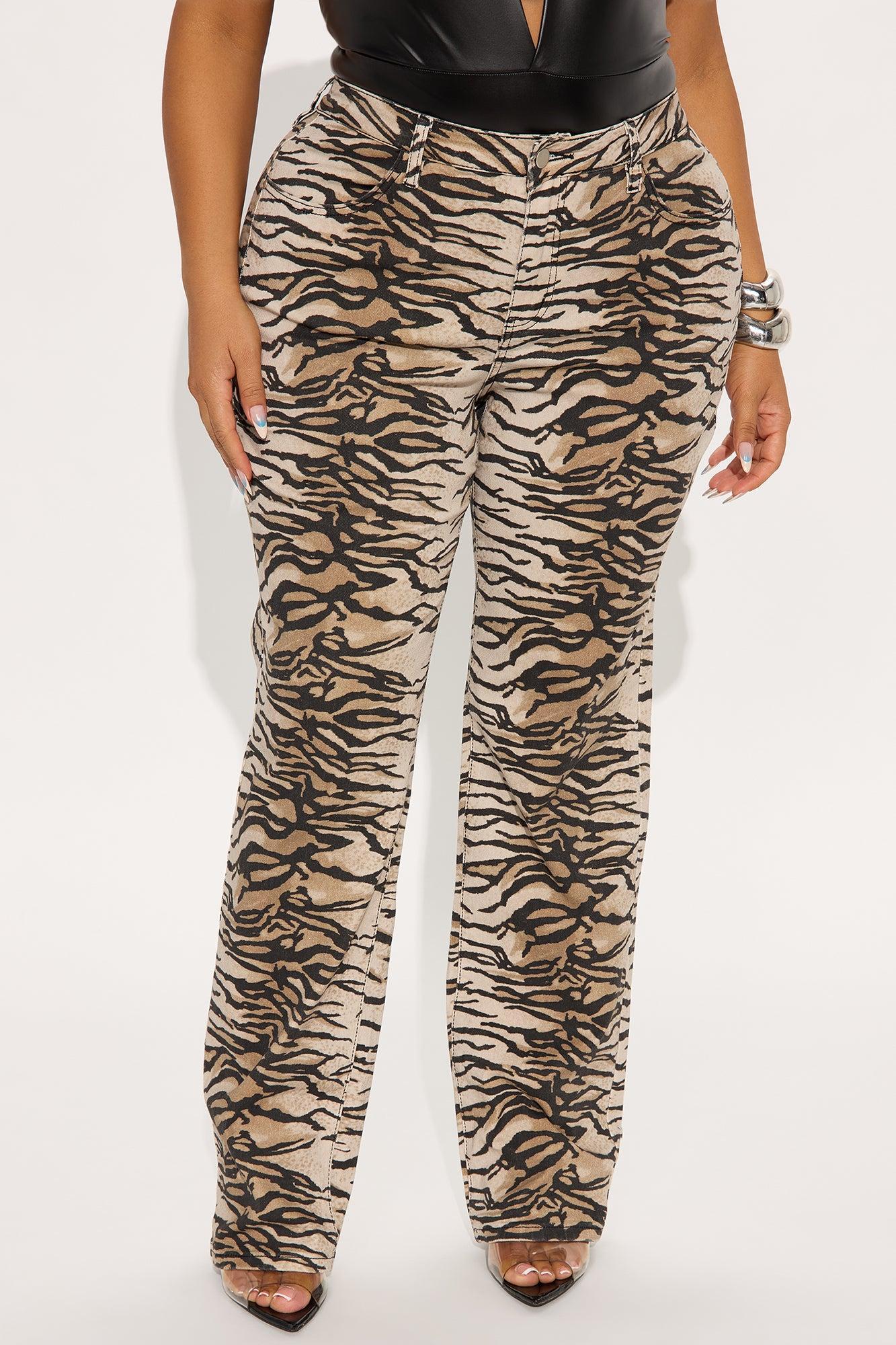Tigress Low Rise Tiger Print Straight Leg Jeans - Taupe/combo Product Image