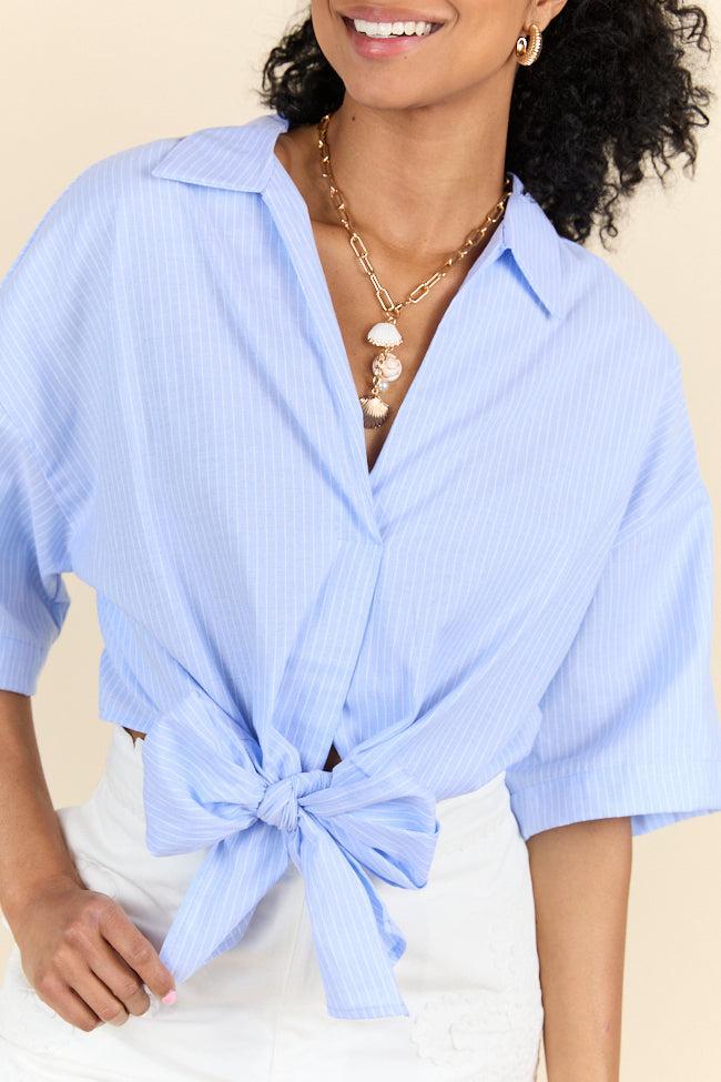 Best Dressed Blue Tie Woven Top SALE Product Image