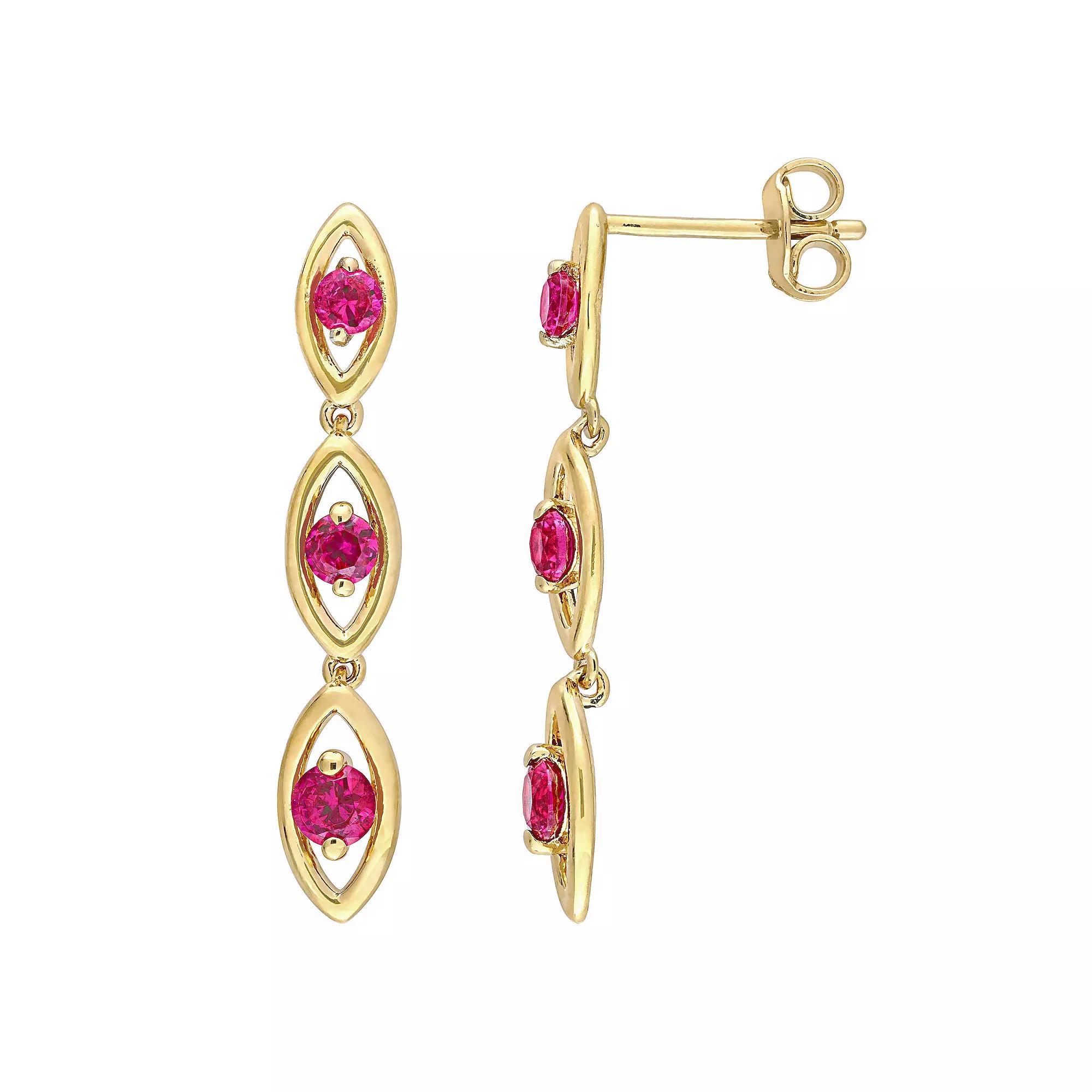 Stella Grace Gold Tone Sterling Silver Lab-Created Ruby Scalloped Drop Earrings, Womens, 18k Gold Plated Product Image