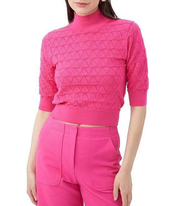 Trina Turk Mali Decorative Knit Mock Neck Elbow Sleeve Sweater Product Image