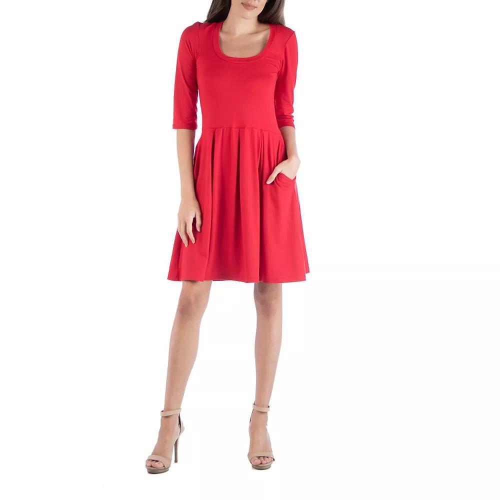 Women's 24Seven Comfort Apparel Three-Quarter Sleeve Fit And Flare Mini Dress, Size: XL, Red Product Image