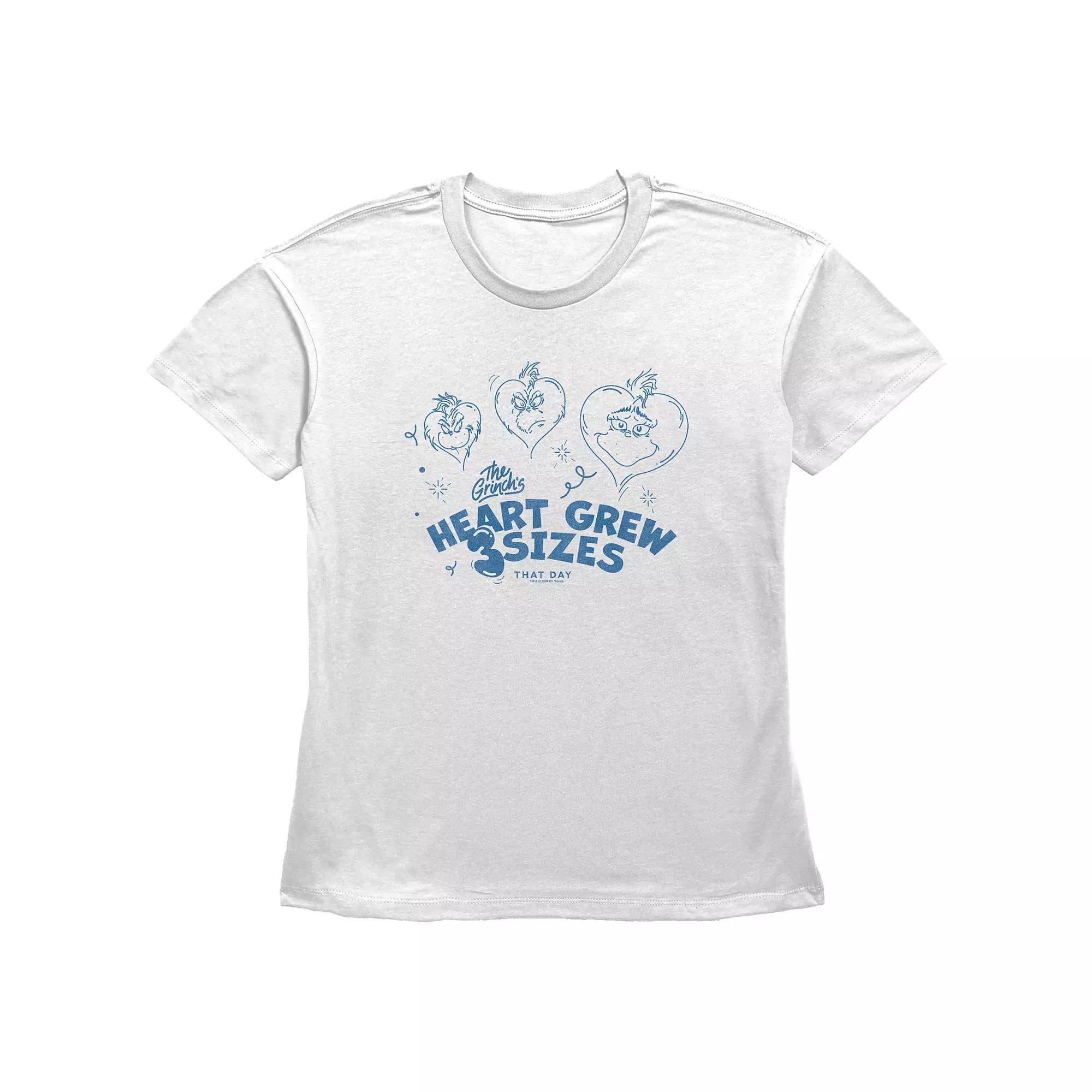 Women's Dr. Seuss Grinch Heart Grew 3 Sizes Graphic Tee, Size: Large, White Product Image