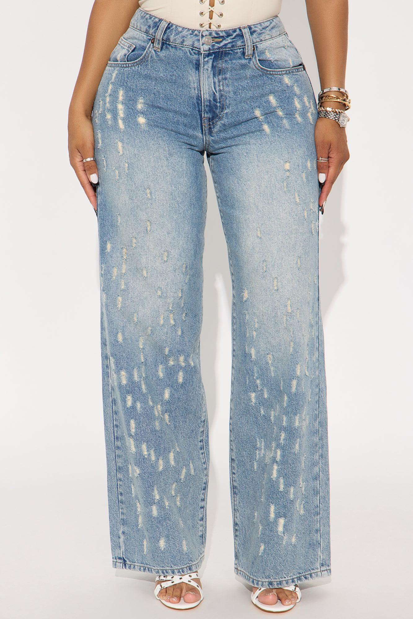Left On Read Distressed Wide Leg Jeans - Medium Wash Product Image