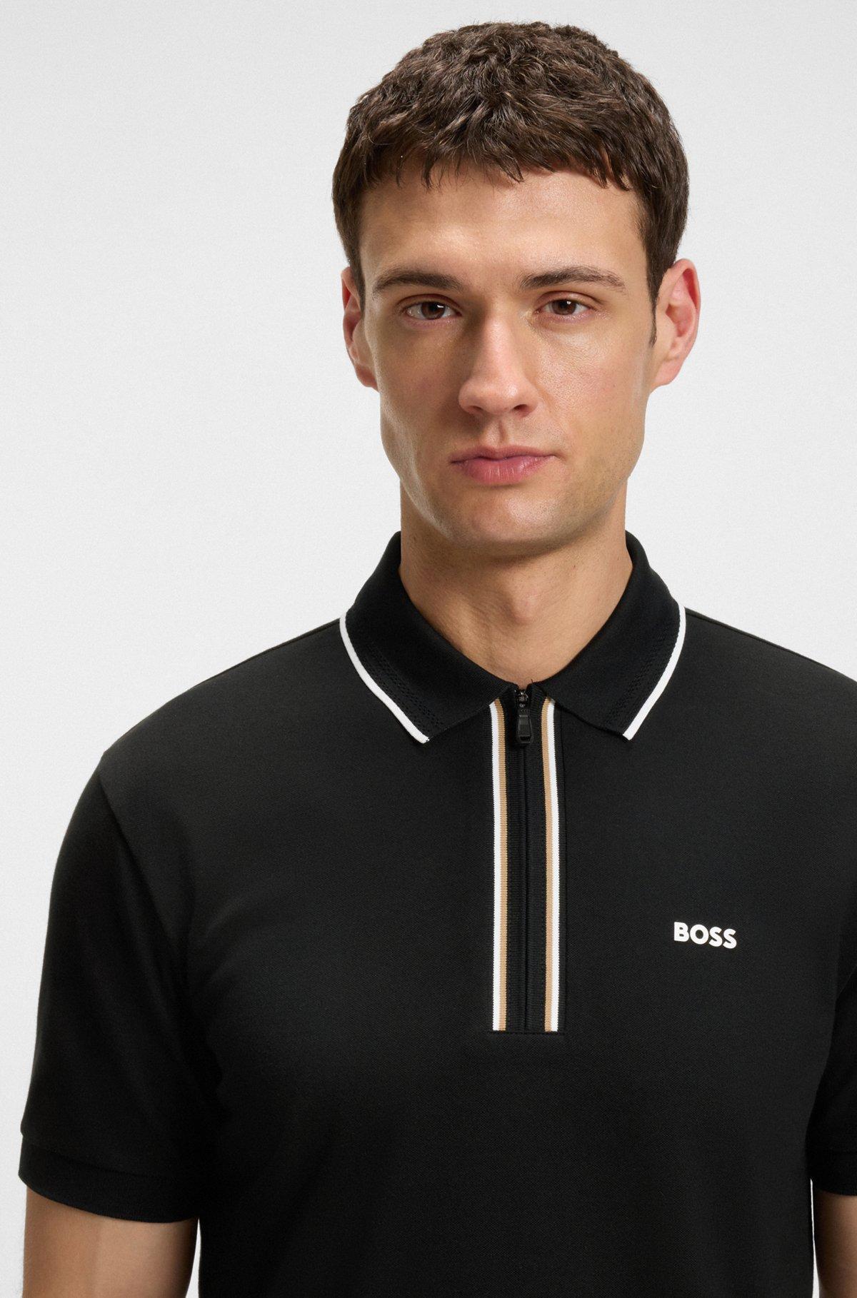 BOSS - Slim-fit polo shirt in quick-dry stretch cotton - Black Product Image