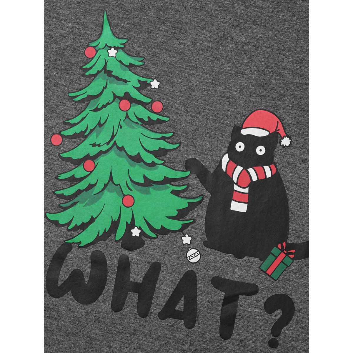 Plus Size Festive Cat And Tree Printed Slim-Fit Tee DimGray Women Casual Non Christmas Round Neck Everyday T-shirts BloomChic 26/4X Product Image