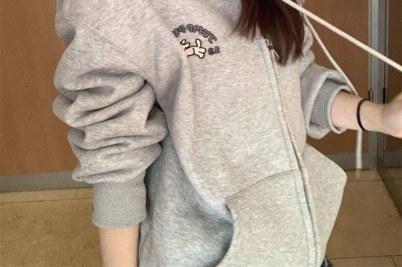 Dog Embroidered Zip-Up Hoodie Product Image