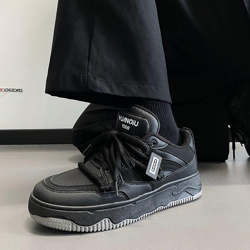 Lettering Lace-Up Platform Sneakers Product Image