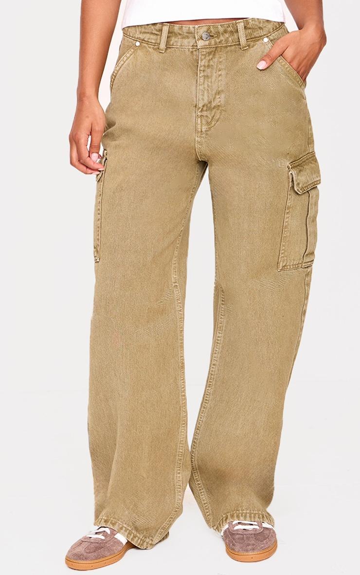 Khaki Wide Leg Cargo Jeans Product Image