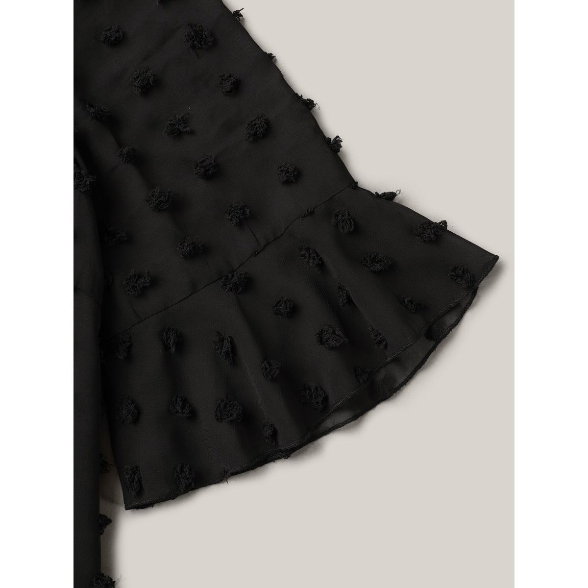 Plus Size Black Chiffon Polka Dot Round Neck Shirt Women Elegant Half Sleeve Round Neck Everyday Blouses BloomChic 28/5X Product Image
