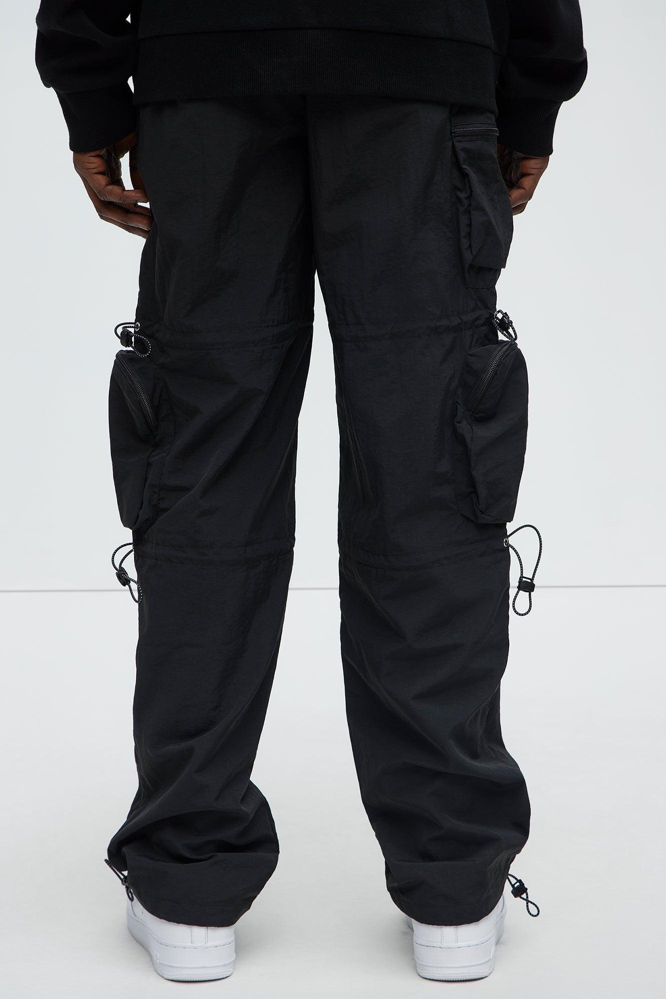 Act Like Homie Nylon Drawstring Cargo Pants - Black Product Image