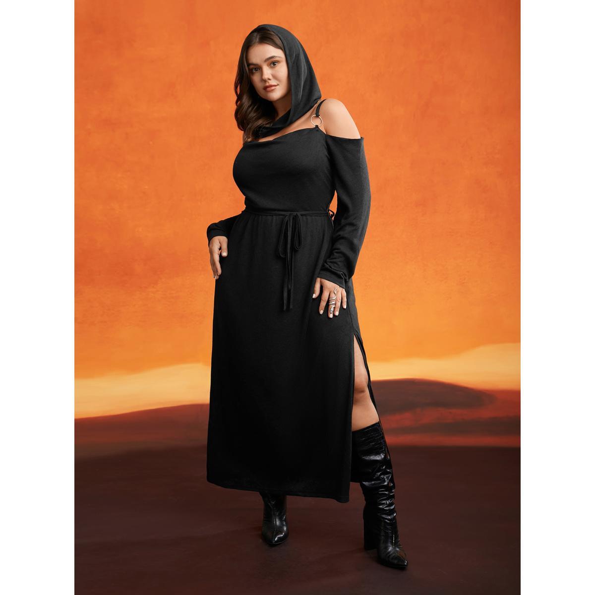 Plus Size Obsidian Side Slit Accents Maxi Dress Black Women Cocktail Belted Party Curvy Bloomchic 10/M Product Image