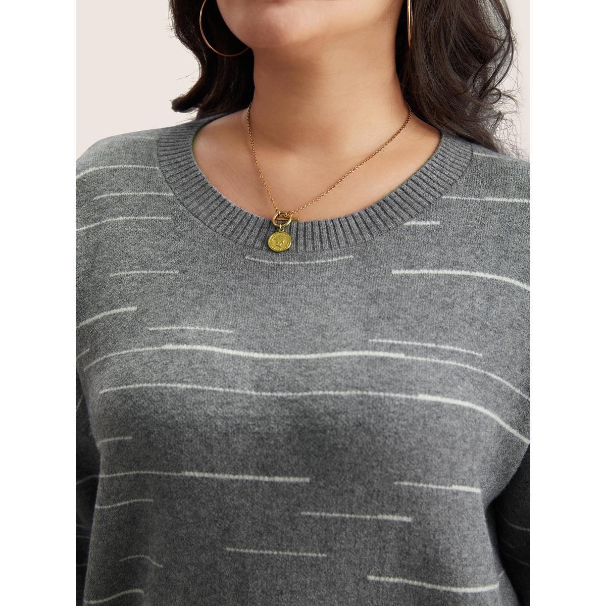 Plus Size Supersoft Essentials Asymmetrical Striped Round Neck Pullover Gray Women Casual Long Sleeve Round Neck Everyday Pullovers BloomChic 10/M Product Image
