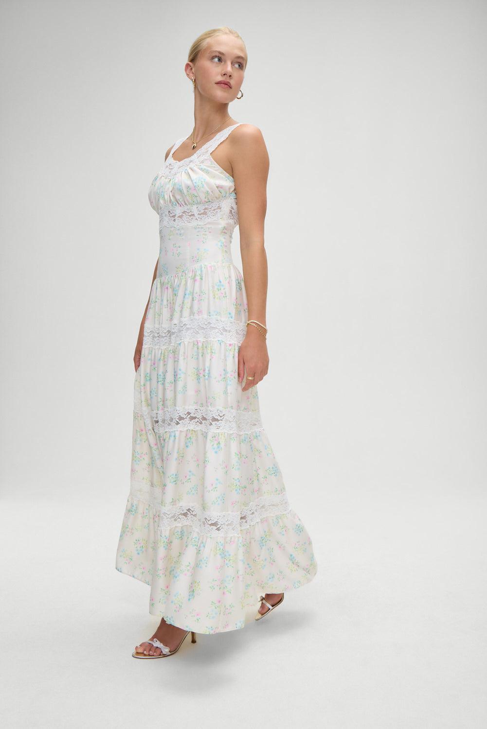Dakota Floral Satin Maxi Dress - French Riviera Product Image