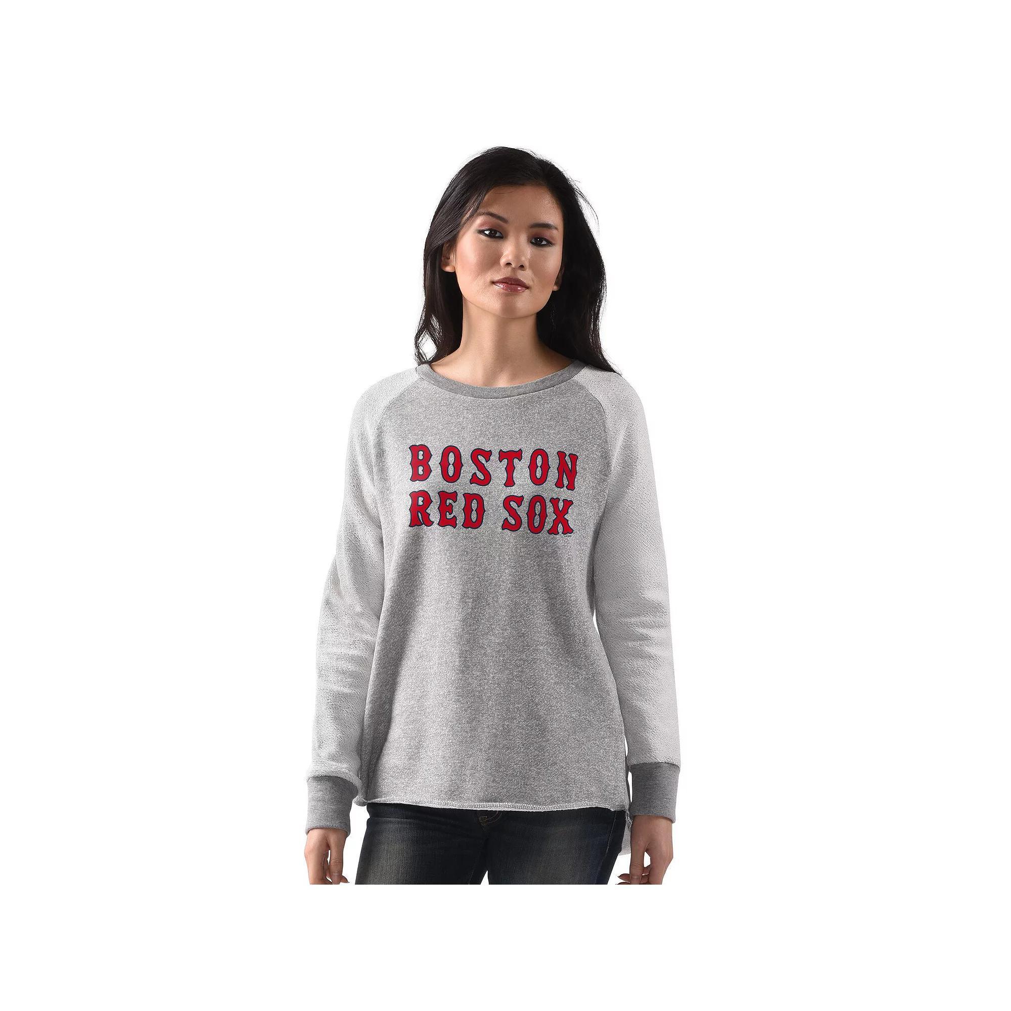 Women's G-III 4Her by Carl Banks  Heather Gray Boston Red Sox Gridiron Raglan Pullover Sweatshirt, Size: XXL, Grey Product Image