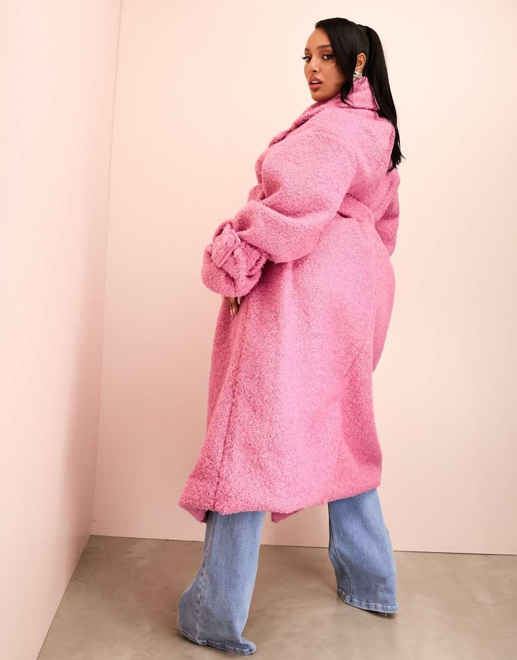 ASOS LUXE Curve borg long line trench coat with belted waist Product Image