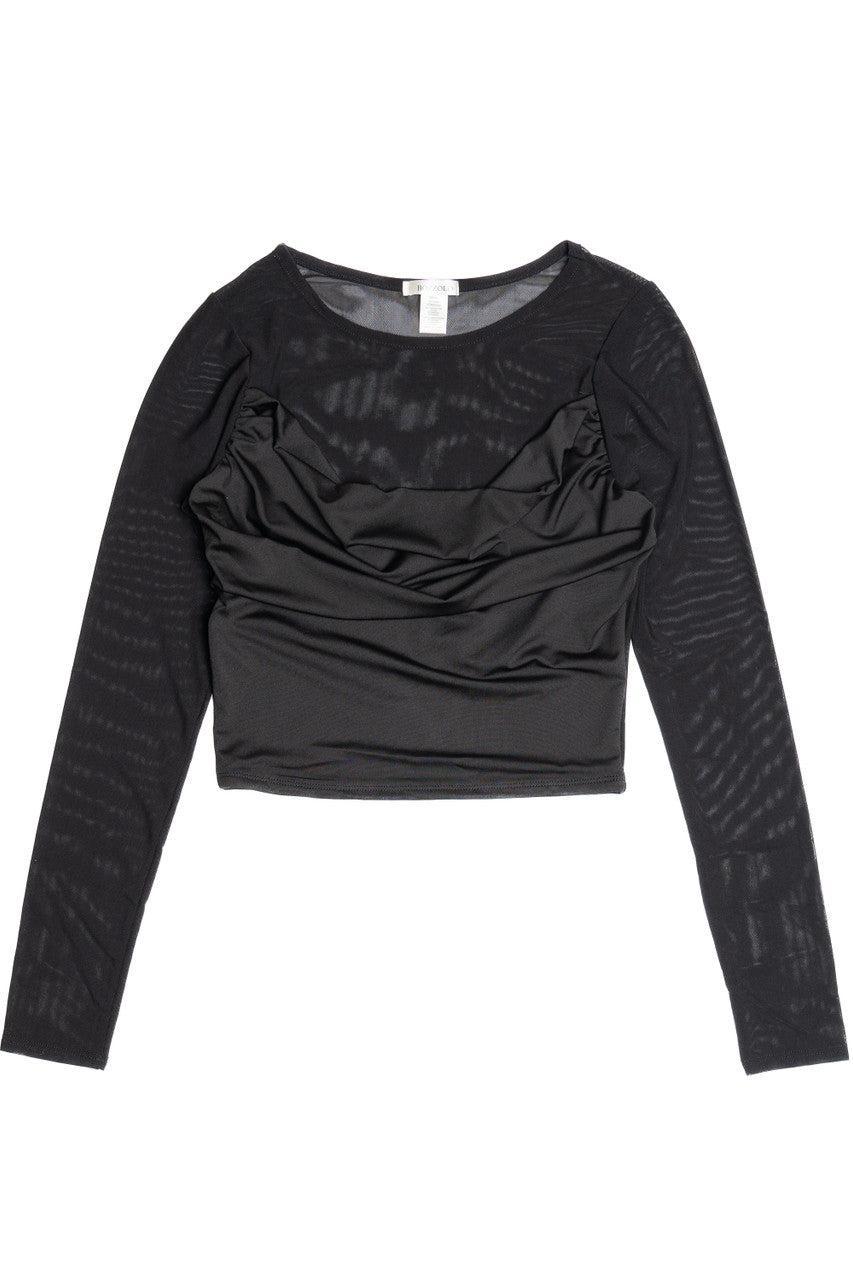 Mesh Long Sleeve Top With Cowl Overlay Product Image