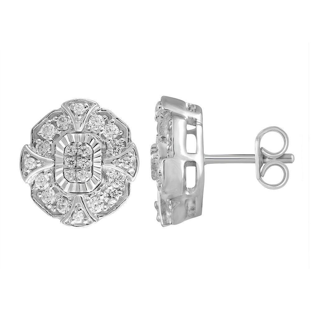 Sterling Silver 3/8 Carat T.W. Diamond Cluster Stud Earrings, Women's Product Image