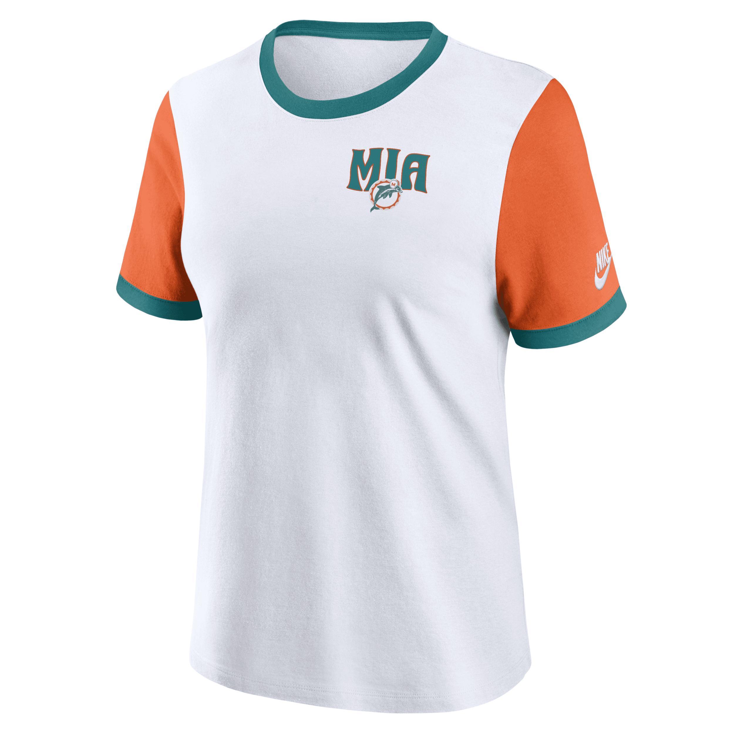 Womens Nike /Orange Miami Dolphins Rewind Ringer T-Shirt Product Image