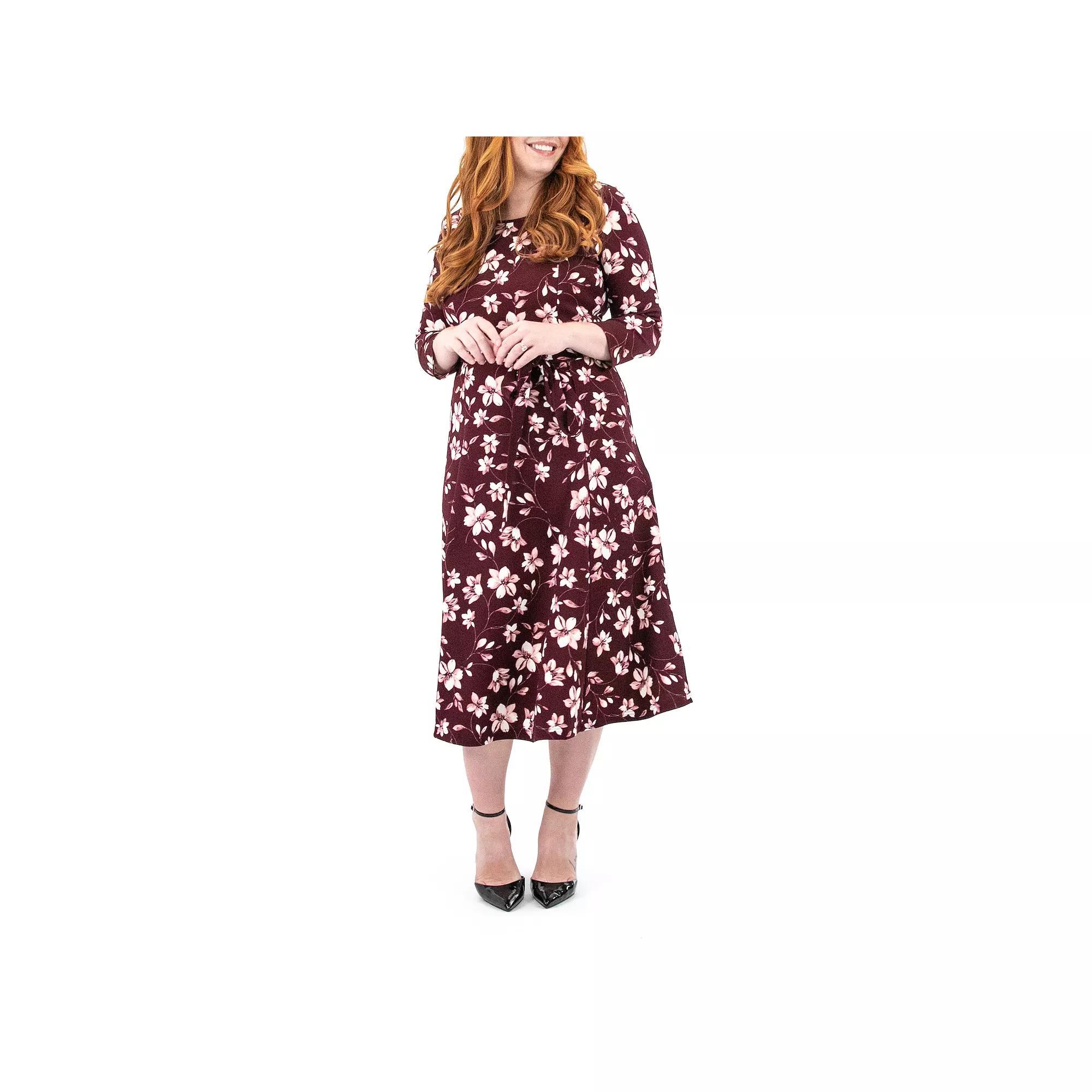 Women's Nina Leonard Sylvia Print Midi Dress, Size: Small, Marsala Geo Product Image