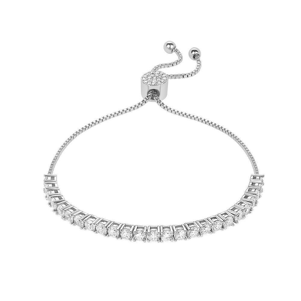 PRIMROSE Fine Silver Plated Cubic Zirconia Box Chain with Crystal Slider Bracelet, Women's, Size: 7.5", Silver Tone White Product Image
