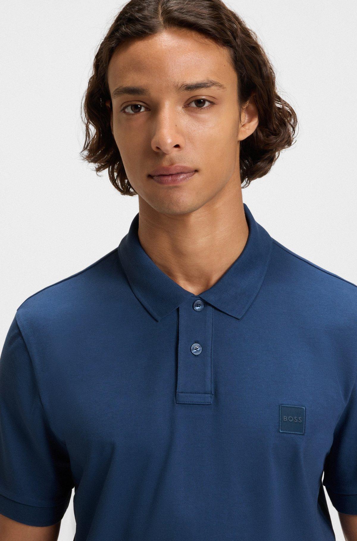 BOSS - Extra-slim-fit stretch-cotton shirt with logo tape - Light Blue Product Image
