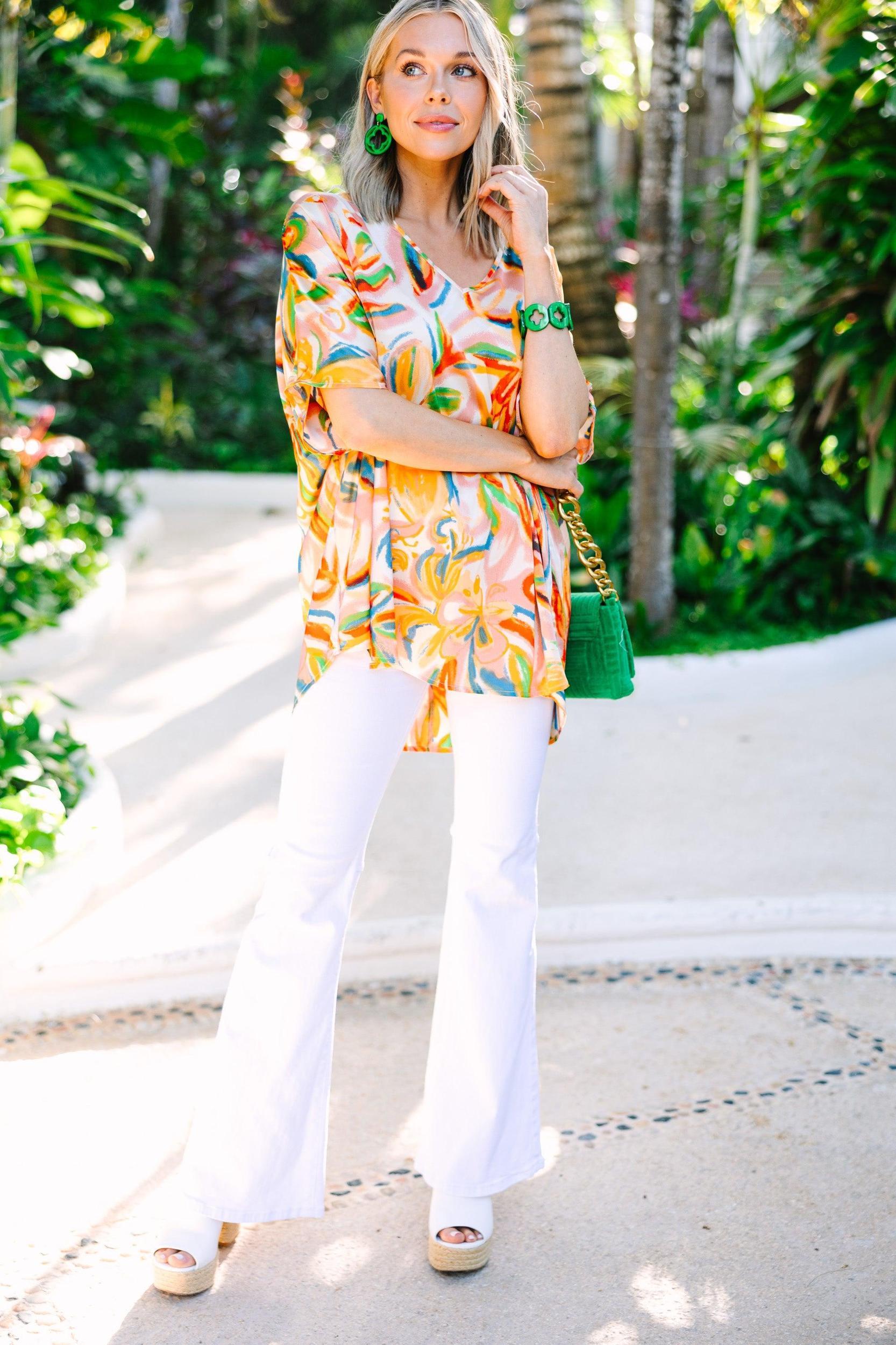 Tropical Trance Orange Floral Top Female Product Image